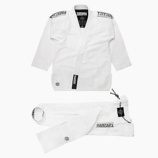 BJJ Gi Tatami Fightwear Estilo Black Label bianco-grigio